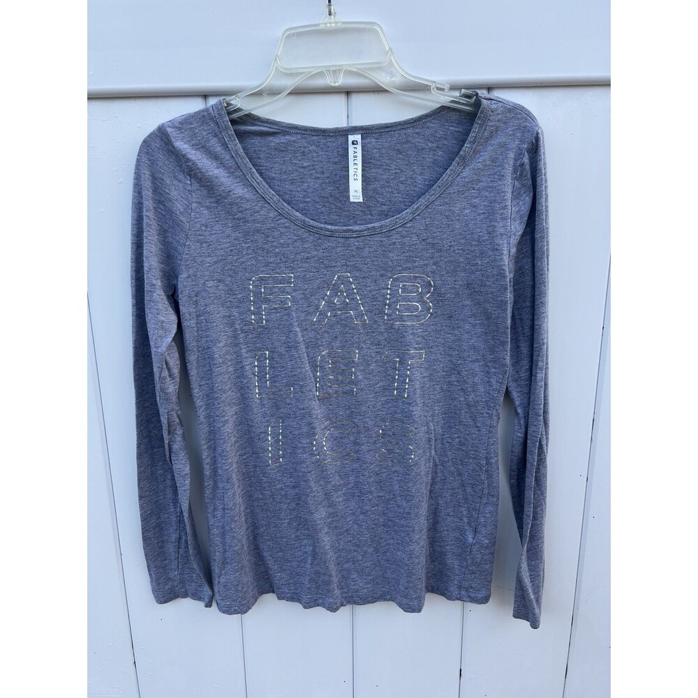 Fabletics Womens Long Sleeve Shirt Logo Gray Sz Medium Cotton Viscose